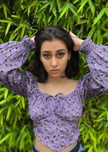 Purple Floral Print Crop Top