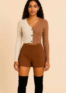 Brown & Beige Ribbed Crop Top