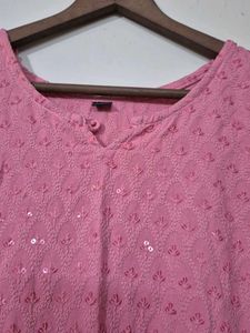 Pink Embroidered Kurti Chikankari