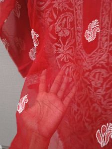 Red Embroidered Kurta