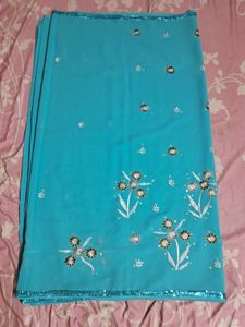 Sky Blue Embellished Saree