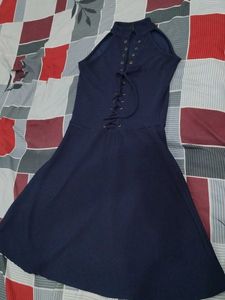 Navy Lace-Up Halter Dress