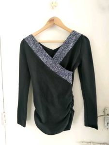 Elegant Black Long Sleeve Wrap Top