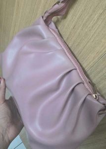 Soft Pink Shoulder Bag with Pleated Detailing