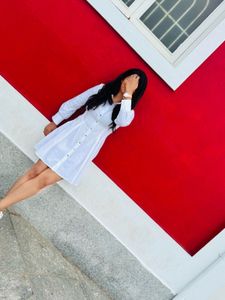 Fitted Y2k White Button-Down Mini Dress