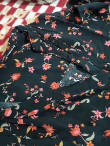 Black Flower Printed Shirt Girl