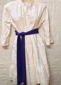 White Cut Out embroidery Work Dress