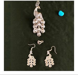 Silver Oxidized Peacock Design Jewelry Set