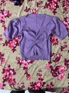 Purple V-Neck Knit Top