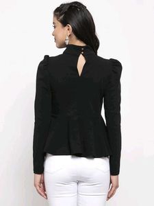 Kassually Chic Black Peplum Top, L Size