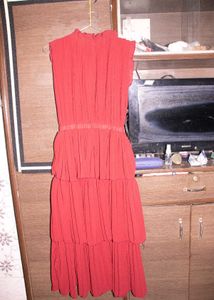 Wine Red Sleeveless Maxi Dress with Ruffled