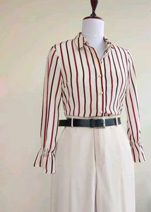 Striped Blouse with Ruffled Sleeves