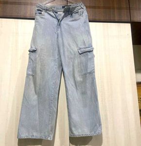 Light Wash Wide Leg Cargo Jeans