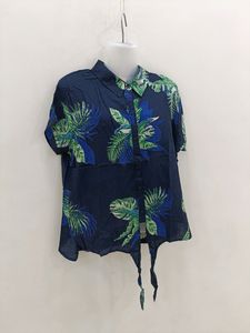 Flower Print Collar Shirt Half Sleeves Beach Top