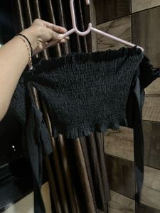 Black Off-Shoulder Crop Top