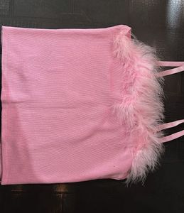 Pink Feather Trim Tank Top