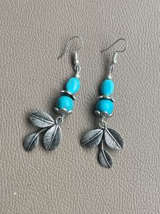 Turquoise & Silver Leaf Earrings