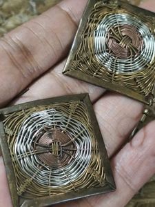 Vintage Copper And Silver Cobweb Earrings