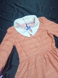 Vintage Dark Peach Lace Dress with collar