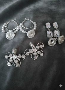 3 Elegant Silver Earring Set