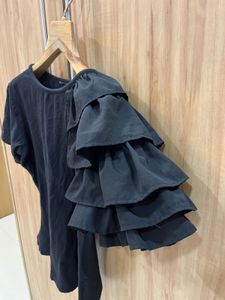 Black Ruffled Sleeve Top