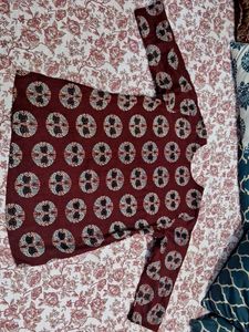 Printed Maroon Kurti Size M