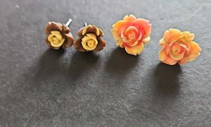 Vintage Rose Stud Earrings Set Of 2