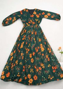 Floral Print Green Maxi Dress