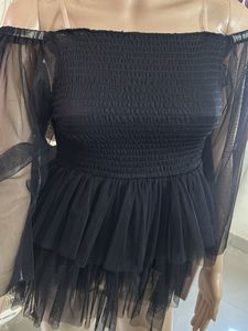 Black Net Empire Crop Top