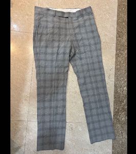 Gray Plaid Slim Fit Pants