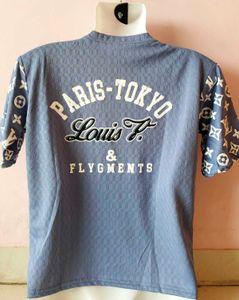 Stylish Blue &#39;Paris-Tokyo&#39; Graphic T-Shirt