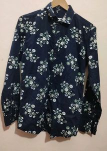 Navy Blue Flower Print Shirt For Men 36 Chest