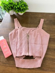 Pink Zipper Crop Top