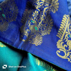 Glitter green/ Blue Silk Saree