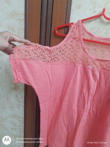 Peach Lace Cold Shoulder Top