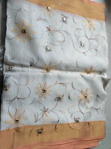New White Saree With Golden Border