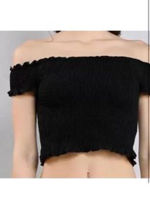 Black Ribbed Off-the-Shoulder Top