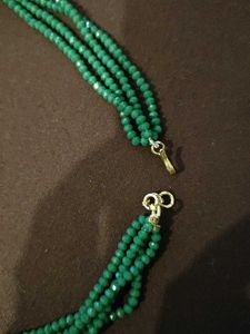 Multi Stone Jewellery Set With Green Bead Chains