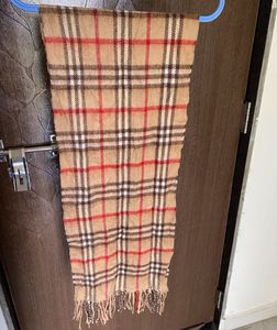 Beige Checkered Winter Scarf with Fringes