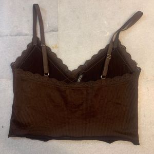 Brown Ribbed Lace Trim Cami