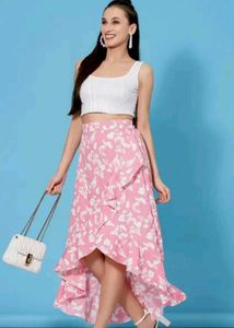Pink Floral Ruffle Wrap Skirt
