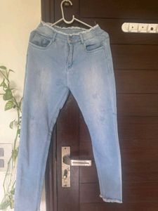 Light Wash Jeans with Raw Hem