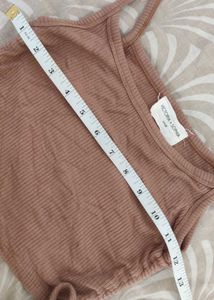VICTORIA Brown Ribbed Tie-Side Crop Top