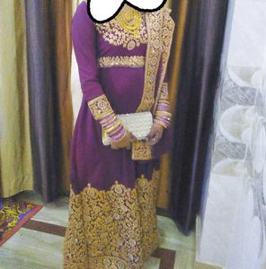 Beautiful Purple & Gold Embroidered Anarkali