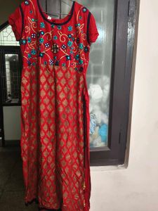 Red Embroidered stylish Long Kurta in 40 bust