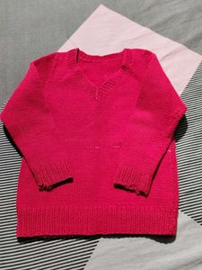 Red V-Neck Knit Sweater