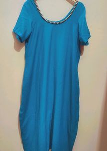 Sky Blue Kurta Black Salwar Without Dupatta