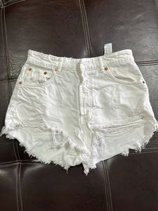 White Ripped Denim Shorts