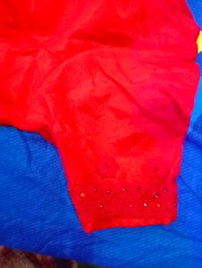 Red Embellished Saree With Blouse And Peticoat