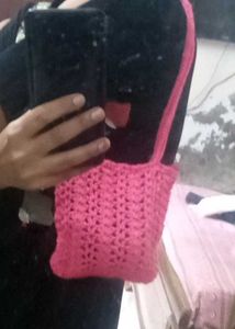 Pink crochet Handbag With Zip